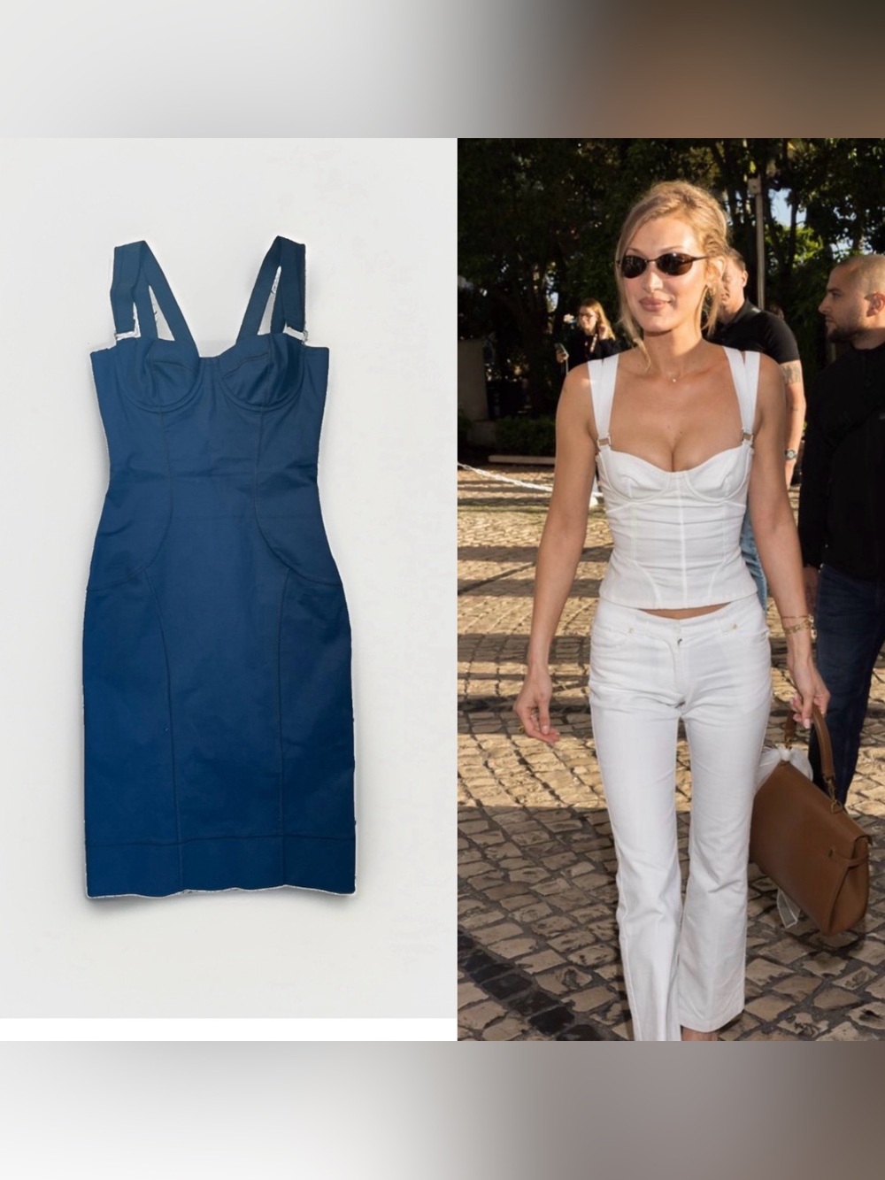 DOLCE&GABBANA Vintage 2000’s Bella Hadid Blue Black Bustier Corset Dress 40IT